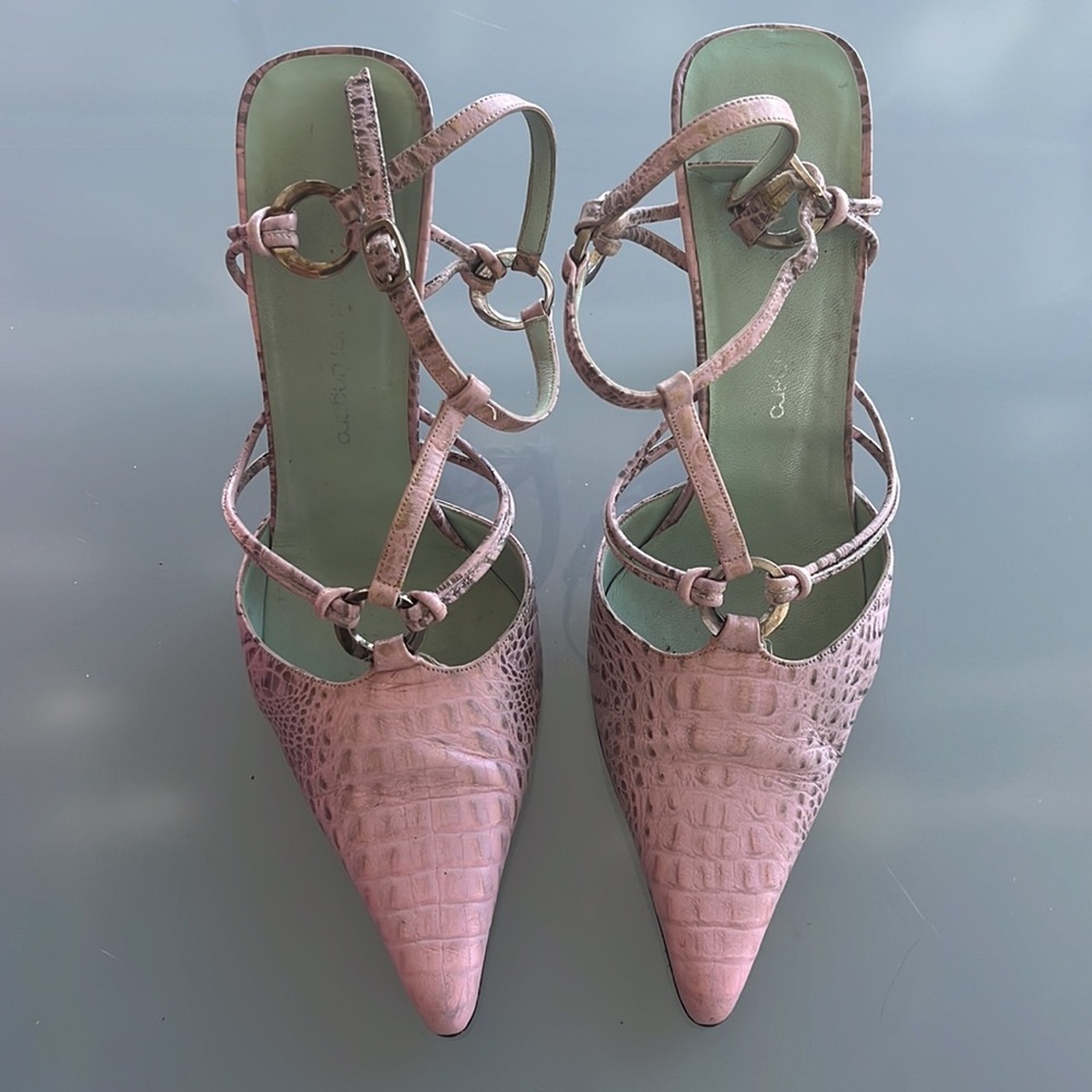 Emanuel Ungaro pink faux croc heels